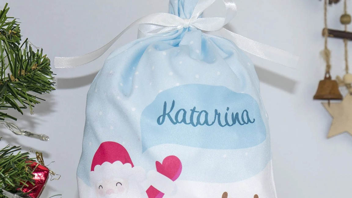 Personaliseer jouw kerstzak met een naam voor een uniek cadeau.