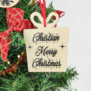 Houten kersthanger in cadeauvorm