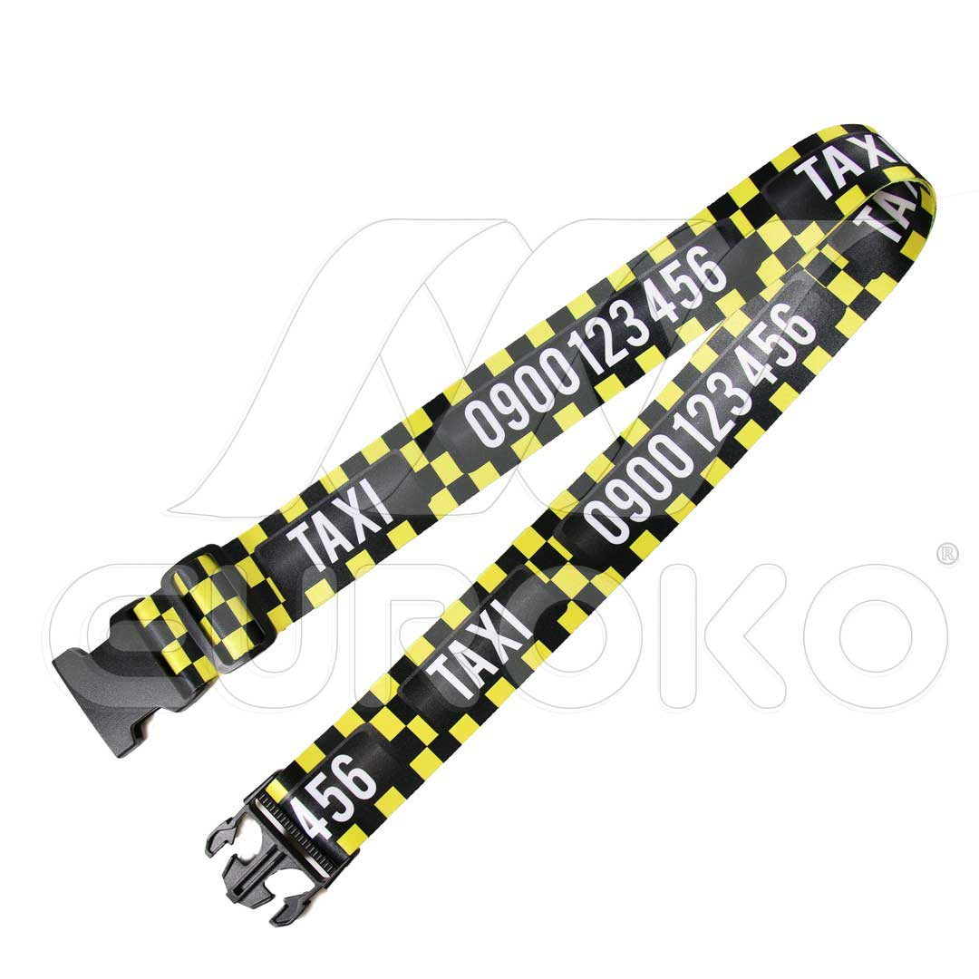 Verstelbare kofferband met stevige gesp voor elke koffermaat.